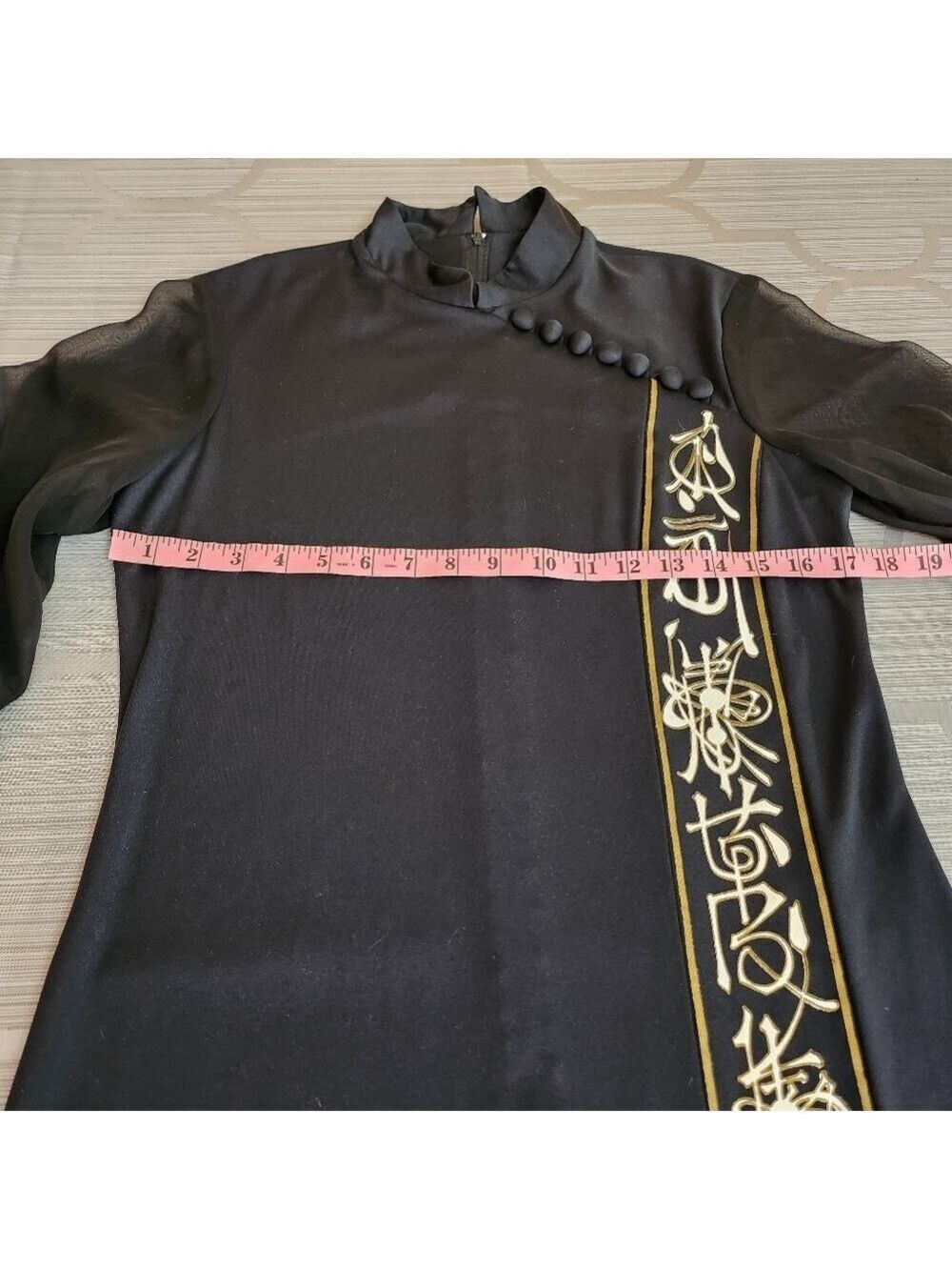 Vintage Alfred Shaheen Black And Gold Qipao Dress Hand Painted 1970's - Picture 10 of 13